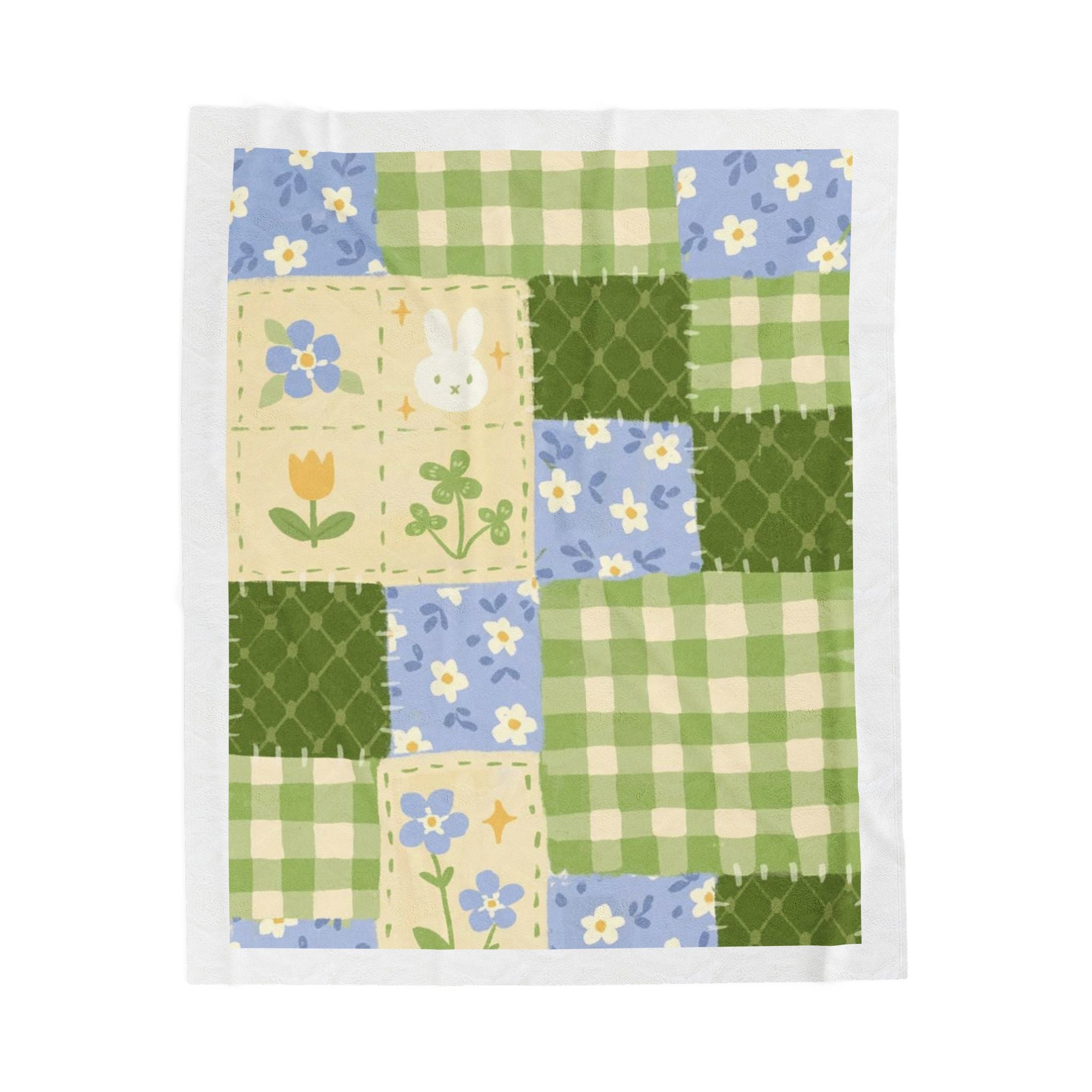Cozy Velveteen Plush Blanket with Floral Patchwork Design