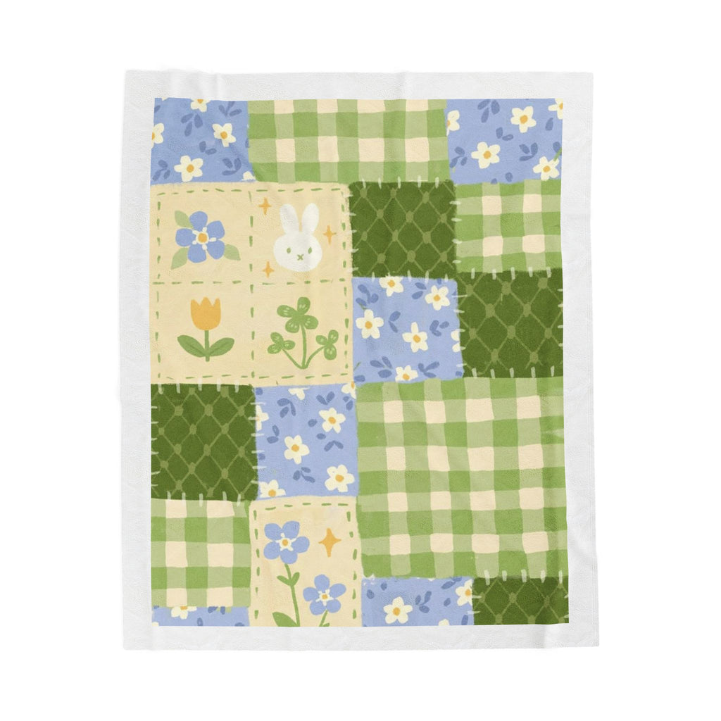 Cozy Velveteen Plush Blanket with Floral Patchwork Design